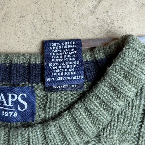 Vintage 90s Chaps Men’s Sweater Large Green Cable Knit 100% Cotton Crewneck - Picture 5 of 7